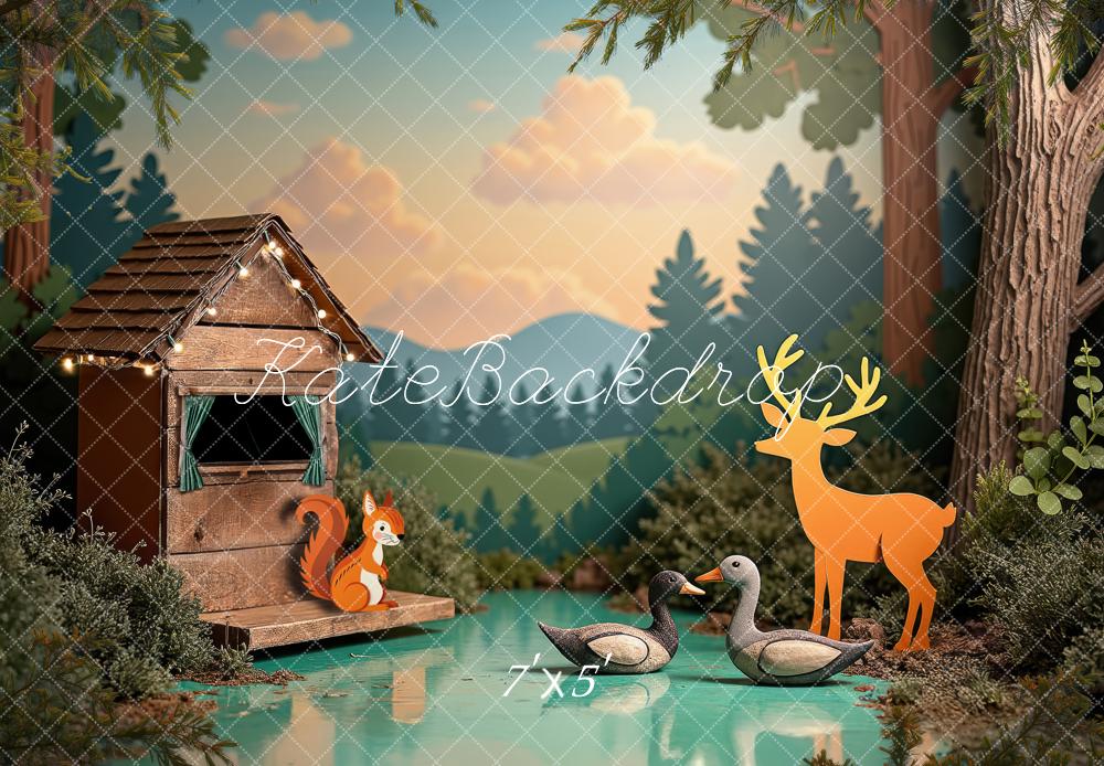 Kate Forest Deer Ducks Squirrel Backdrop Designed by Laura Bybee