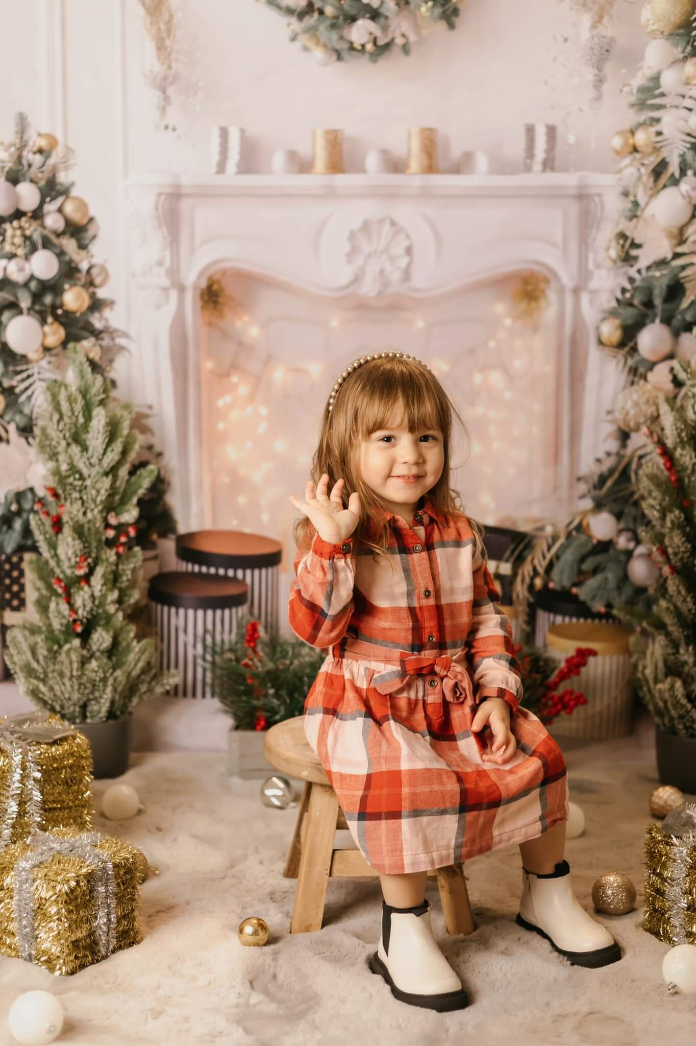 Kate Christmas White Room Pinetrees Gifts Fireplace Decoration Backdrop for Photography - Kate Backdrop AU