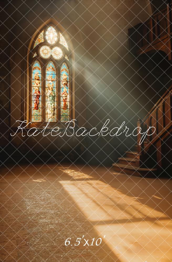 Kate Stained Glass Window Stairs Sunlight Backdrop Designed by Emetselch - Kate Backdrop AU