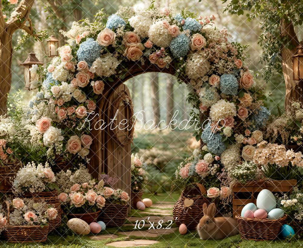Kate Easter Bunny Flower Arch Forest Fleece Backdrop Designed by Emetselch