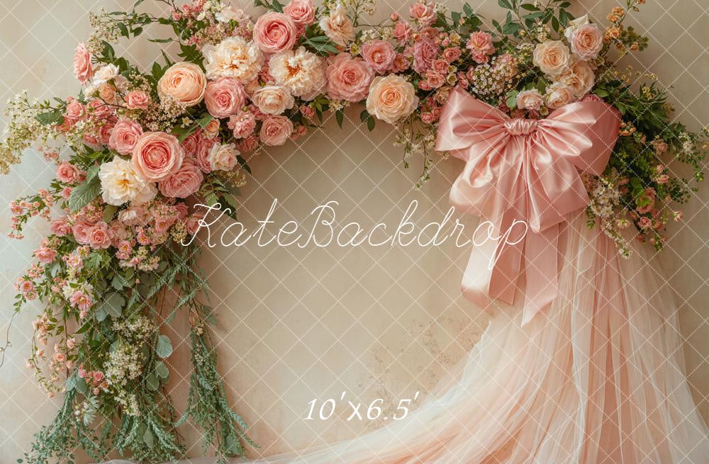 LONSALE Kate Flower Arch Pink Roses Bow Fleece Backdrop Designed by Emetselch