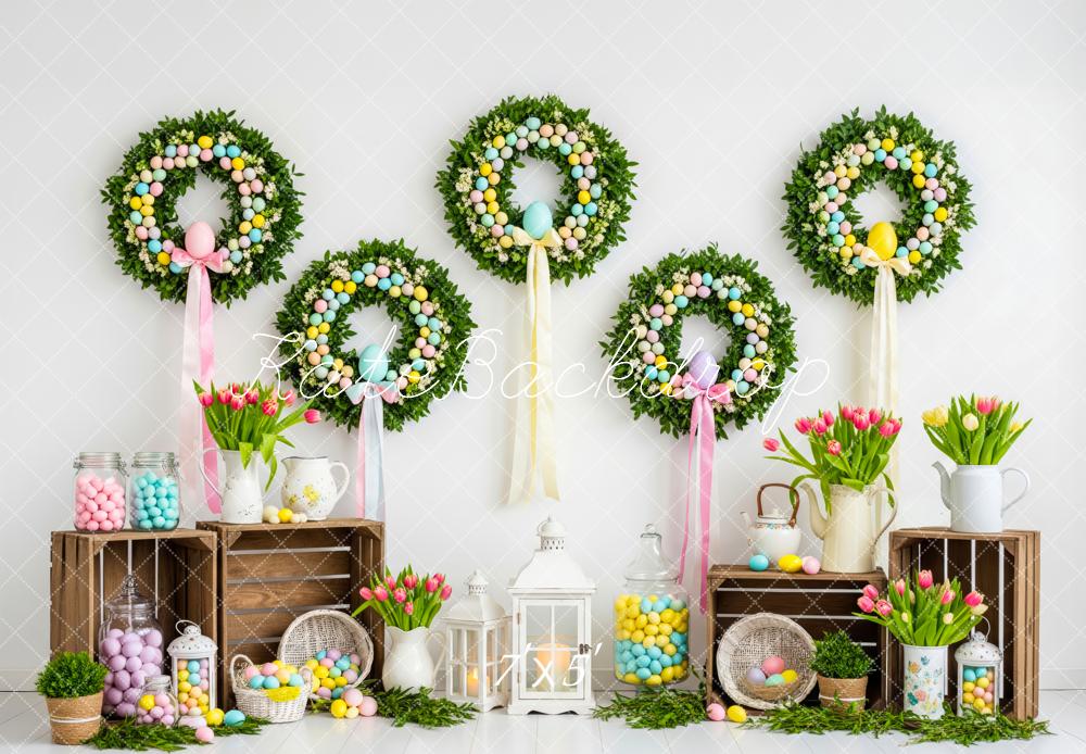 Kate Easter Wreaths Eggs Tulips Backdrop Designed by Patty Roberts