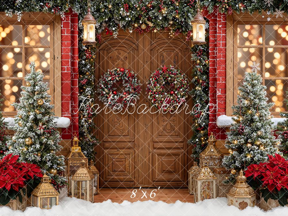 Kate Christmas Door Wreath Snow Backdrop Designed by Emetselch - Kate Backdrop AU