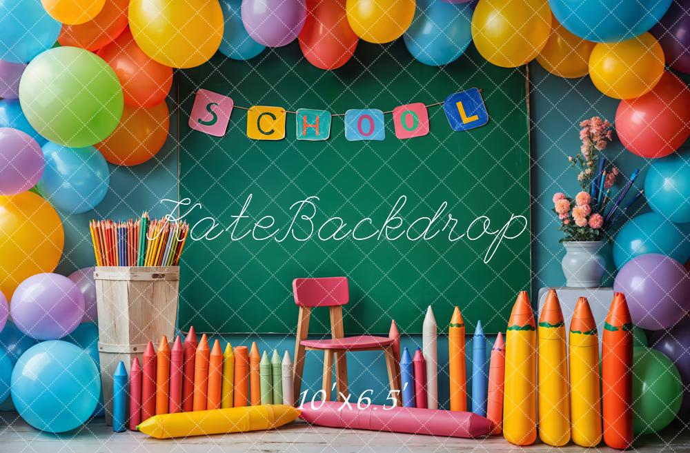 Kate Back to School Chalkboard Balloons Pencils Backdrop Designed by Emetselch - Kate Backdrop AU