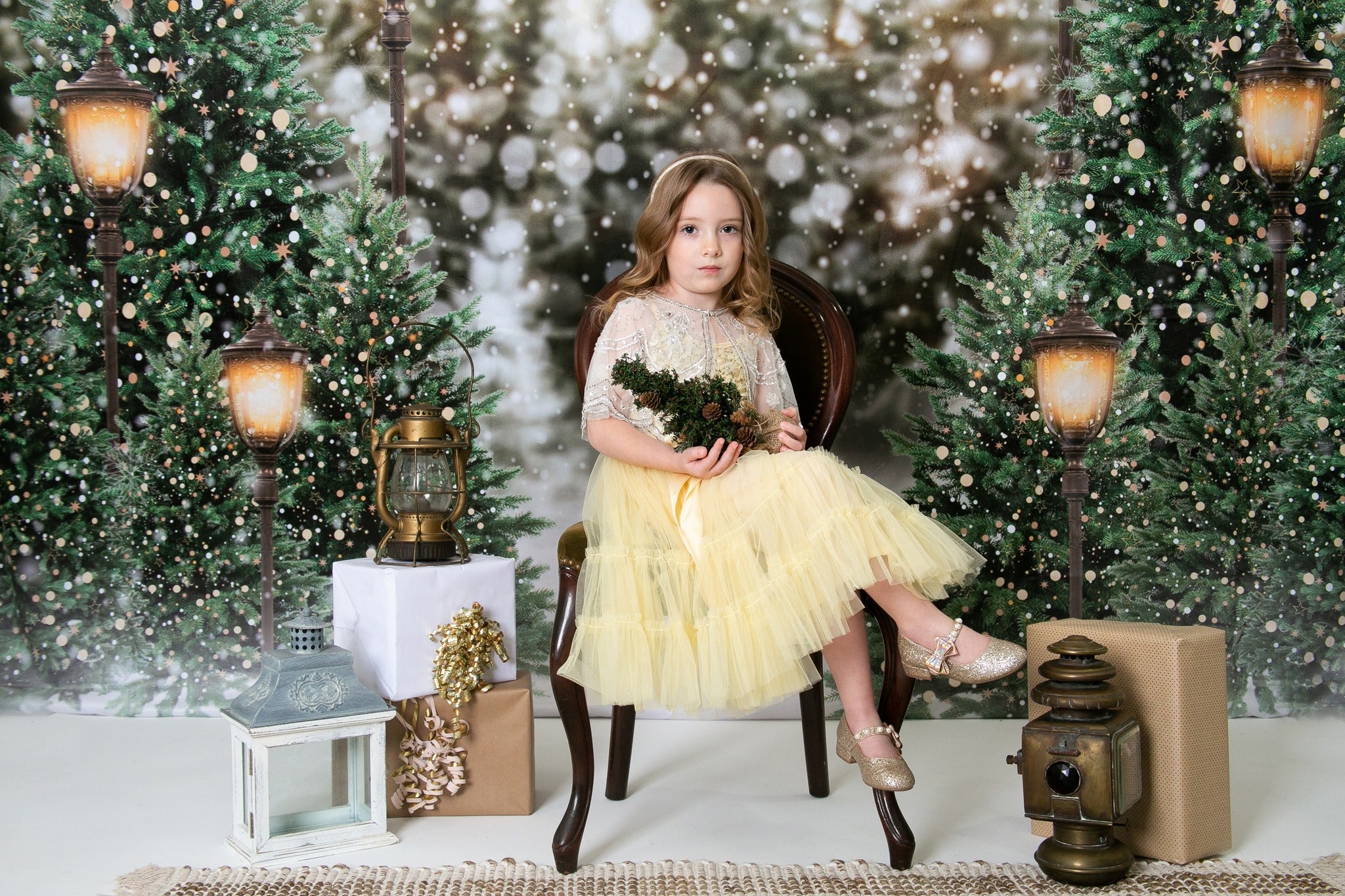 Kate Christmas Snow Forest Lights Fleece Backdrop for Photography - Kate Backdrop AU