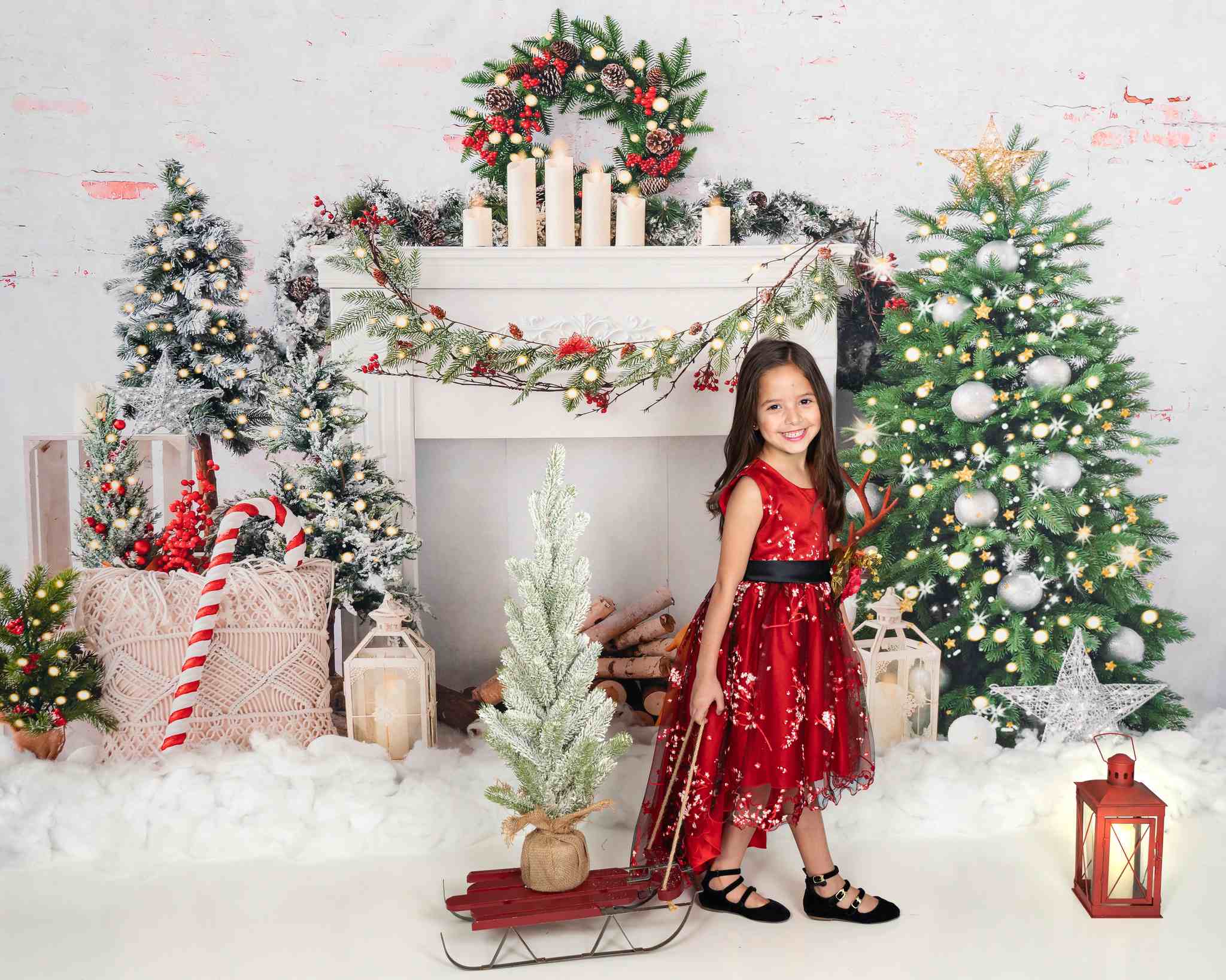Kate Christmas Boho Fireplace Elk Backdrop Designed by Emetselch - Kate Backdrop AU