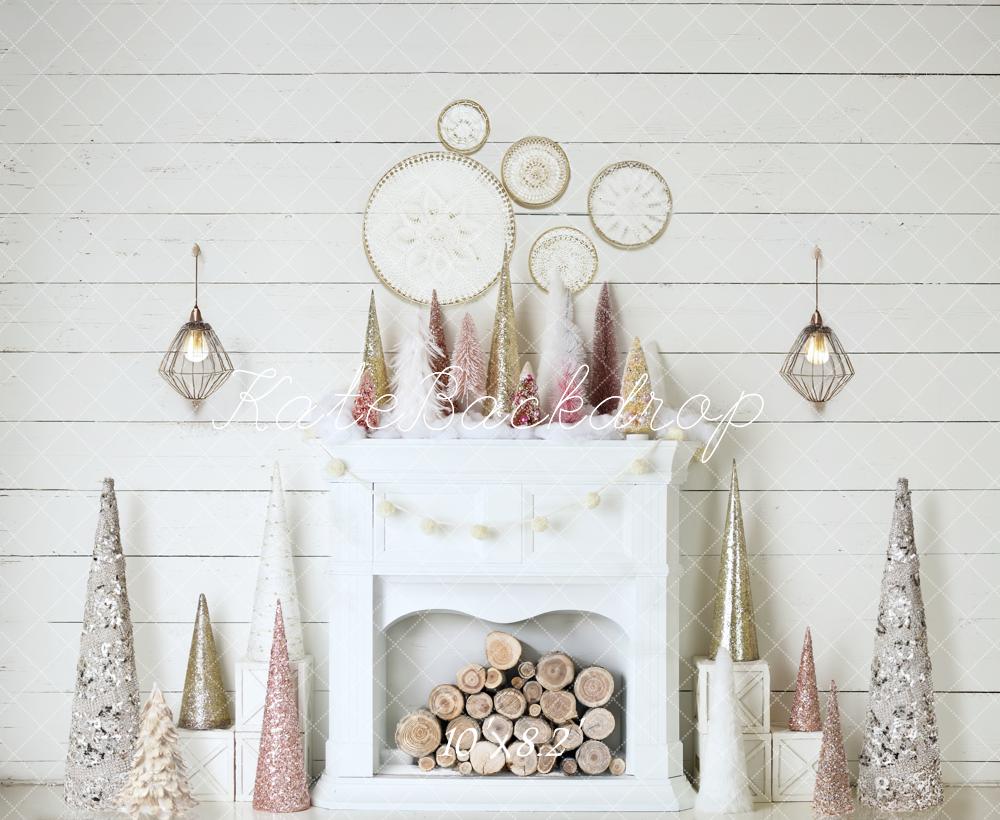 Kate Christmas White Fireplace Log Stack Backdrop Designed by Mandy Ringe