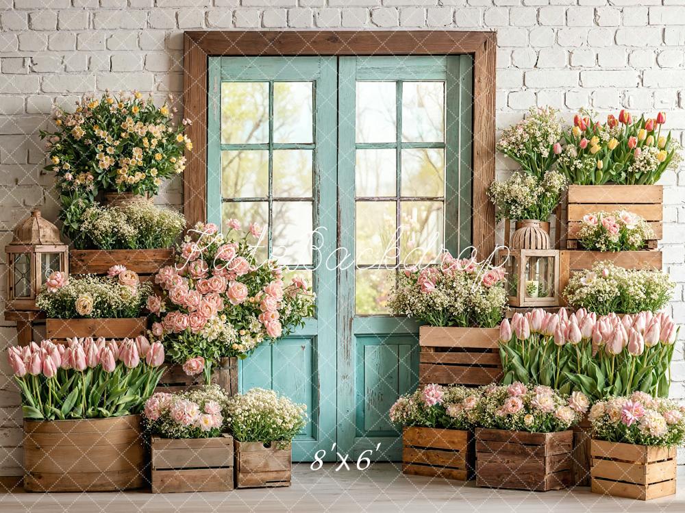 Kate Flower Brick Wall Door Backdrop Designed by Emetselch