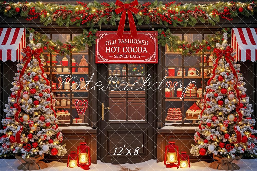 Kate Christmas Hot Cocoa Shop Window Trees Backdrop Designed by Patty Roberts