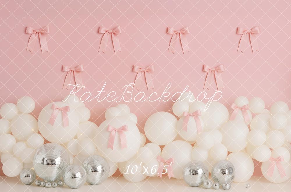 Kate Pink Bows White Balloons Backdrop Designed by Patty Roberts - Kate Backdrop AU