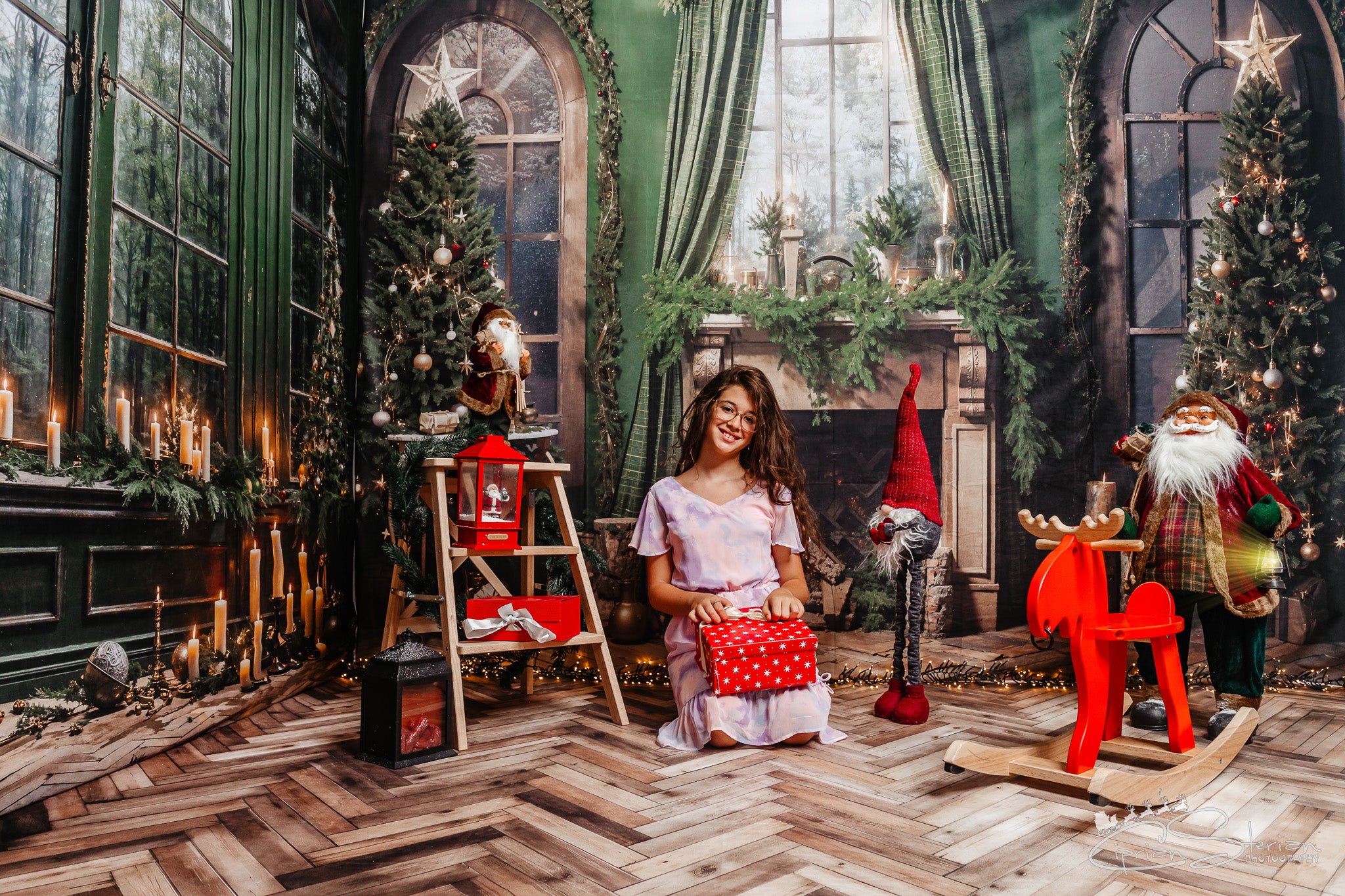 Kate Christmas Fireplace Window Green Room Set(8ftx8ft&10ftx8ft&8ftx10ft) - Kate Backdrop AU