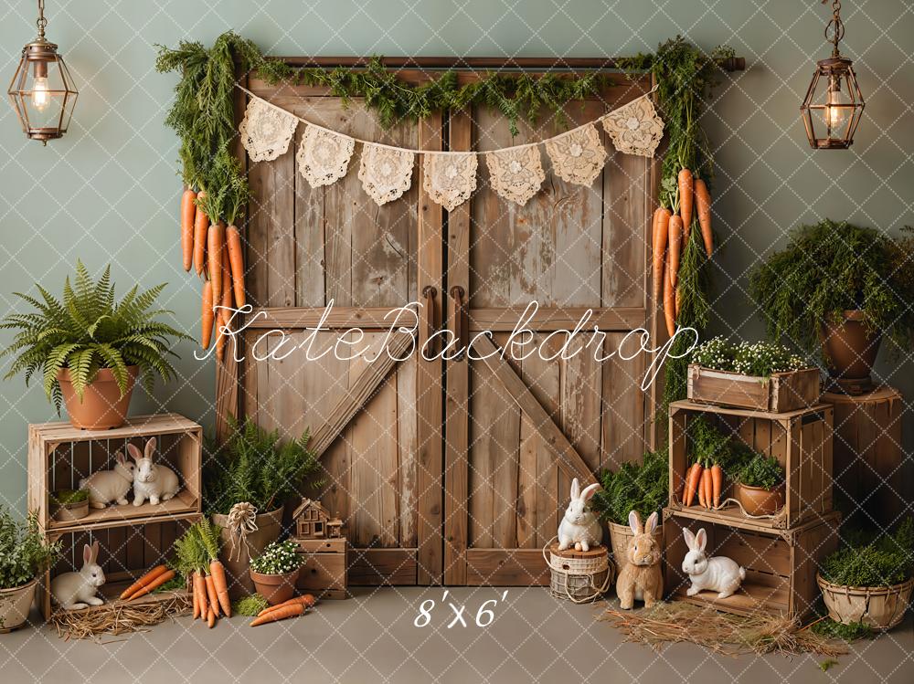 Kate Easter Bunny Barn Carrots Greenery Fleece Backdrop Designed by Emetselch