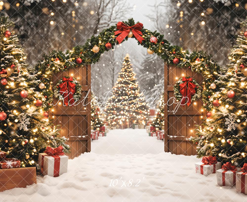 Kate Christmas Tree Snowy Gate Backdrop Designed by Emetselch - Kate Backdrop AU