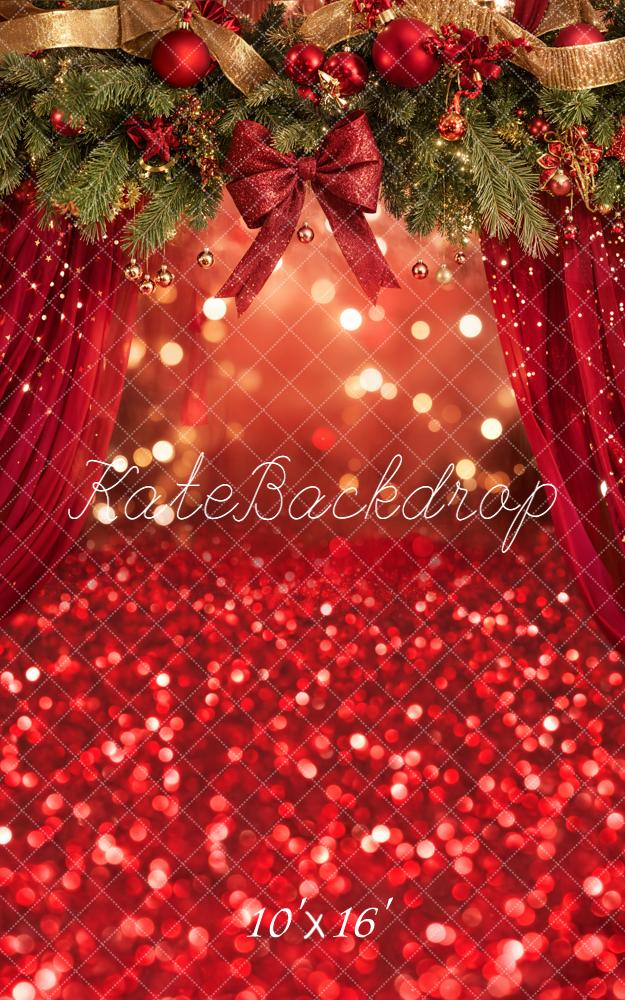 Kate Christmas Red Bow Bokeh Backdrop Designed by Emetselch - Kate Backdrop AU