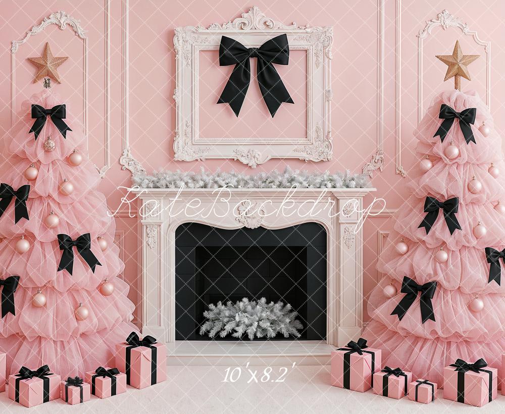 Kate Christmas Pink Trees Fireplace Backdrop Designed by Ashley Paul - Kate Backdrop AU