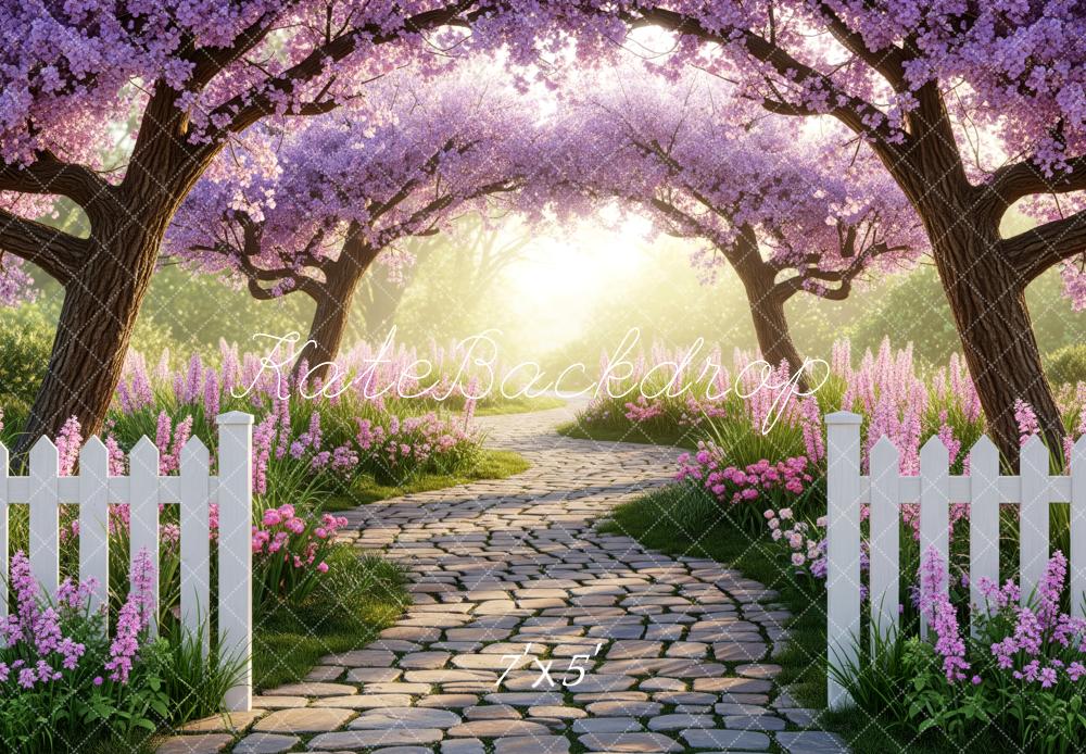 Kate Cherry Blossom Trees Cobblestone Path Backdrop Designed by Patty Roberts