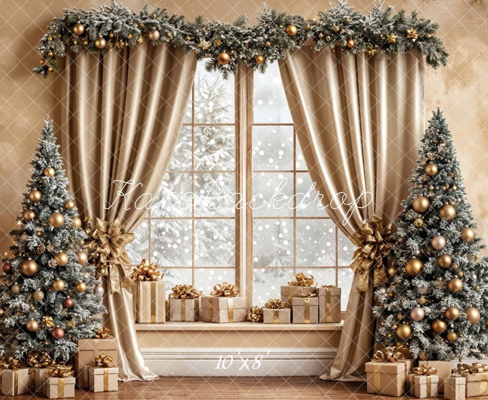 Kate Christmas Trees Window Fleece Backdrop Designed by Emetselch - Kate Backdrop AU