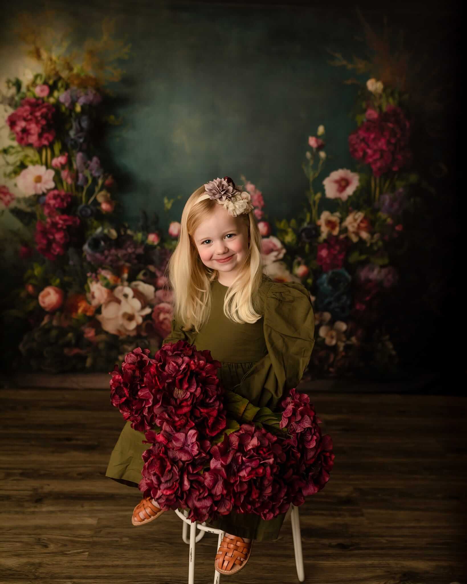 Kate Fine Art Backdrop Oil Painterly Floral Dark Teal Designed by Mini MakeBelieve - Kate Backdrop AU