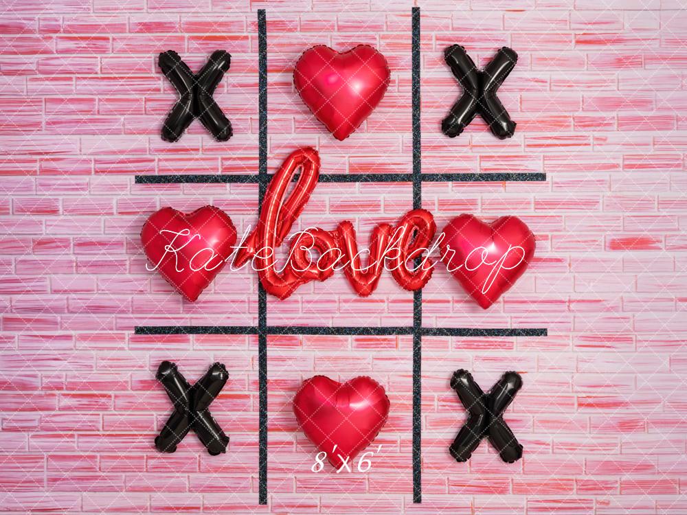 Kate Valentine Tic Tac Toe Balloon Hearts Pink Backdrop Designed by Mini MakeBelieve