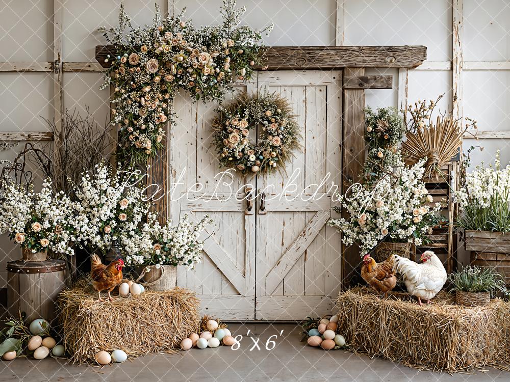 Kate Easter Hay Chickens Eggs Fleece Backdrop Designed by Emetselch