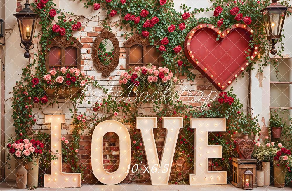 Kate Love Red Heart Brick Wall Backdrop Designed by Emetselch