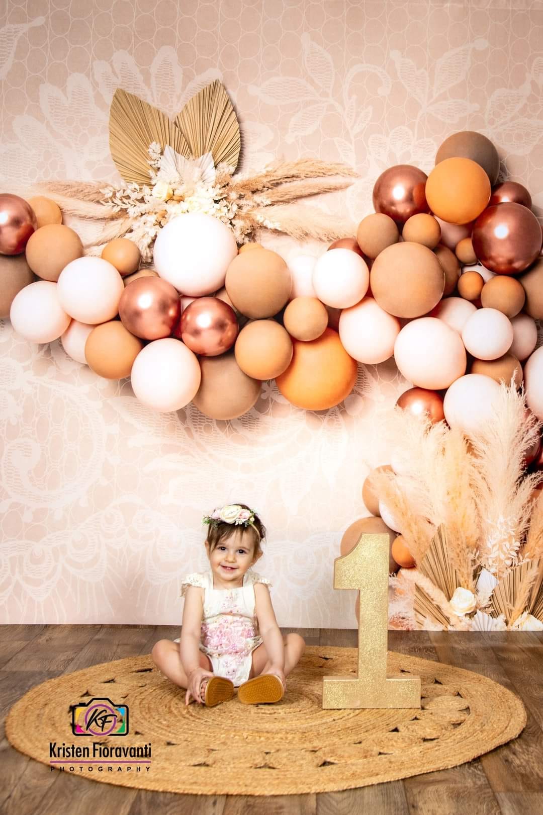 Kate Floral Boho Cream Balloon Lace Pampas Backdrop for Photography Designed by Kerry Anderson - Kate Backdrop AU