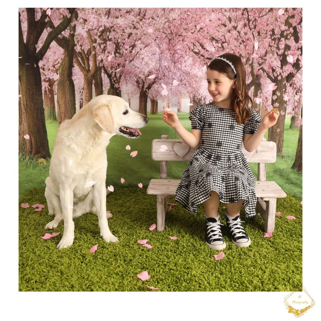 Kate Spring Flower Tree Grassland Backdrop+Kate Green Grassland Easter Wood Rubber Floor Mat