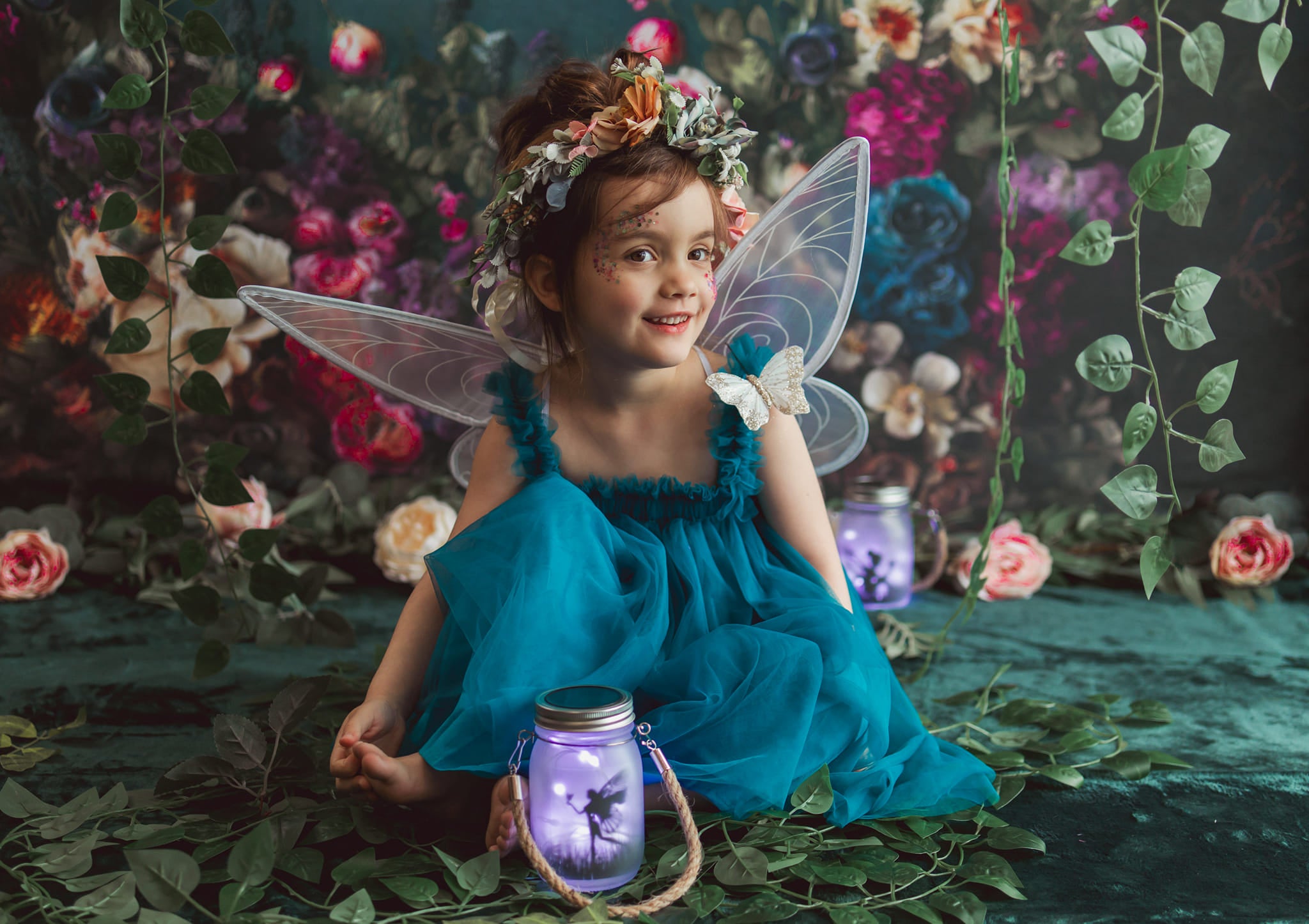 Kate Fine Art Backdrop Oil Painterly Floral Dark Teal Designed by Mini MakeBelieve - Kate Backdrop AU