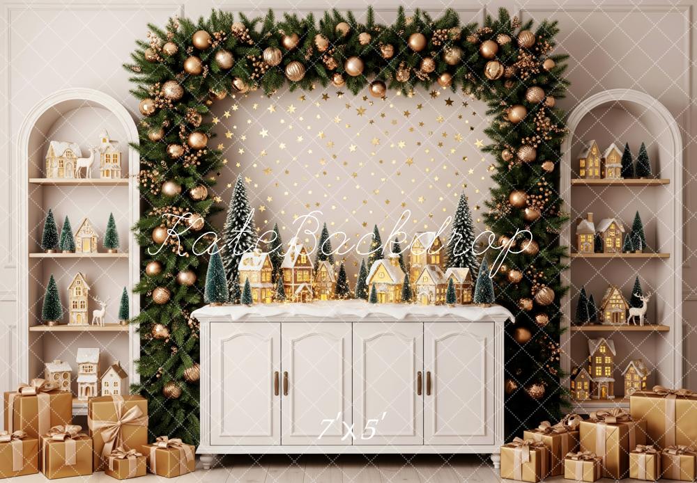 Lightning Deal Kate Christmas Garland Village Gold Ornaments Backdrop Designed by Patty Roberts