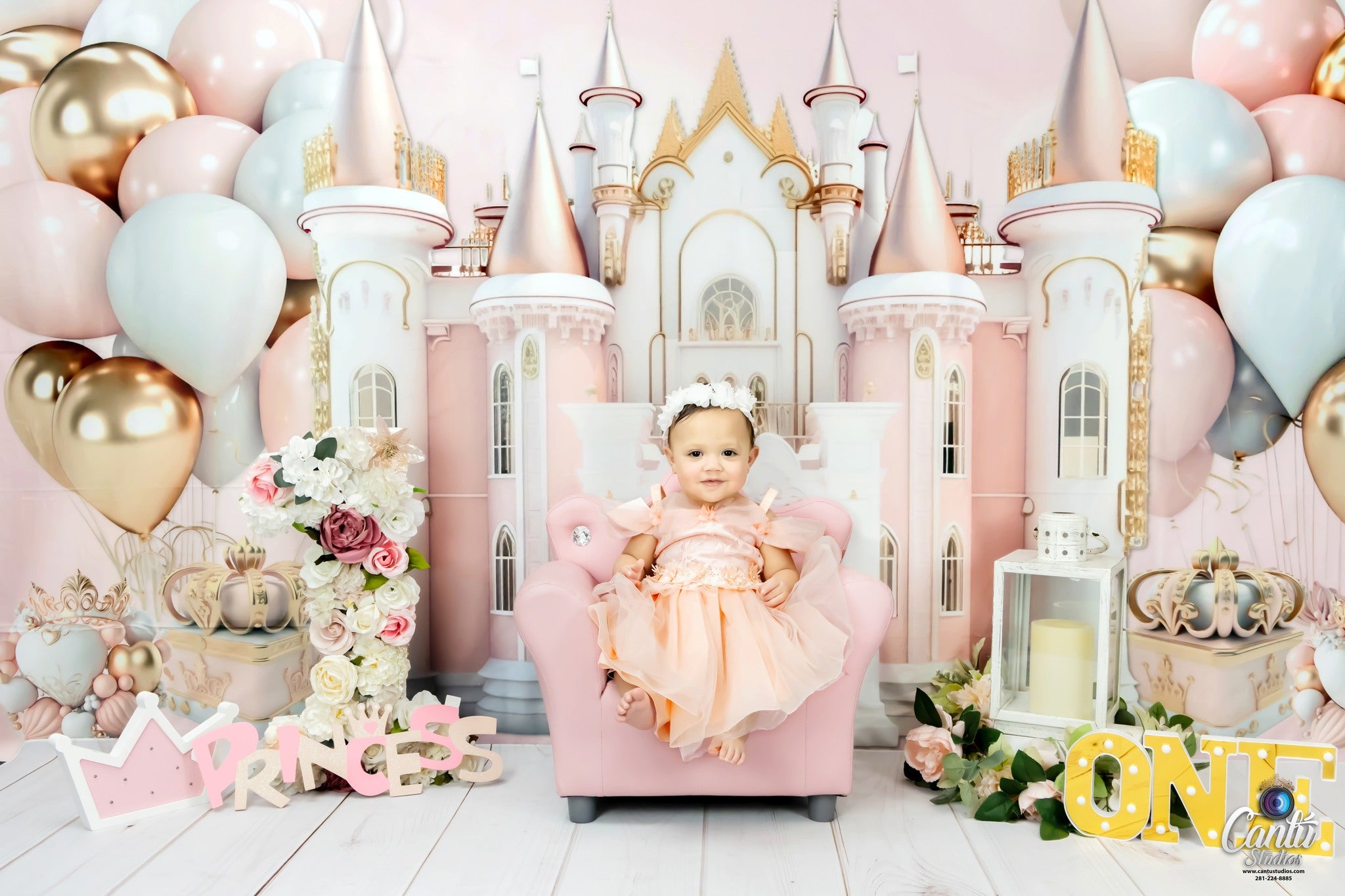 Kate Pink Princess Castle Birthday Backdrop Designed by Ashley Paul - Kate Backdrop AU