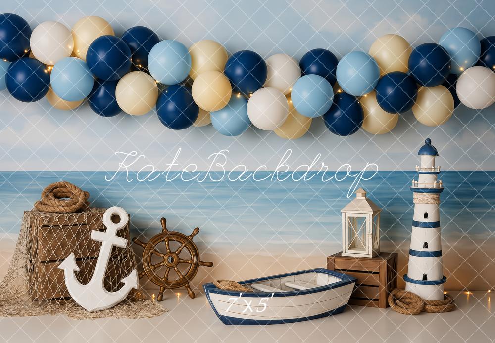 Kate Nautical Beach Balloons Lighthouse Boat Backdrop Designed by Patty Roberts