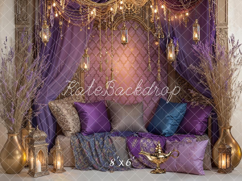Kate Arabian Nights Purple Backdrop Curtains Lanterns Cushions Designed by Emetselch - Kate Backdrop AU