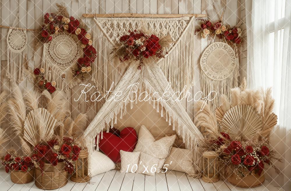 Kate Boho Pampas Grass Valentine Backdrop Designed by Emetselch