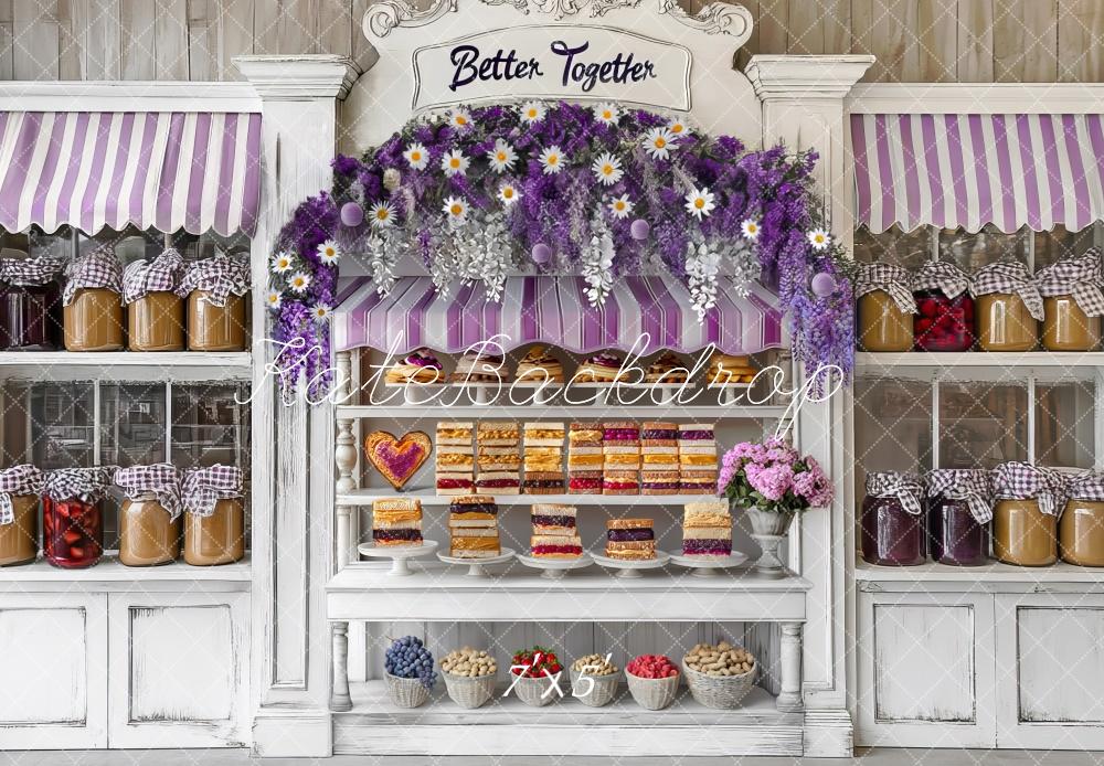 Kate Dessert Shelf Purple Flowers Backdrop Spring Designed by Mini MakeBelieve - Kate Backdrop AU