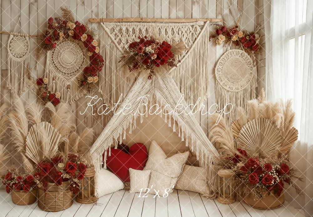 Kate Boho Macrame Tent Valentine Fleece Backdrop Designed by Emetselch