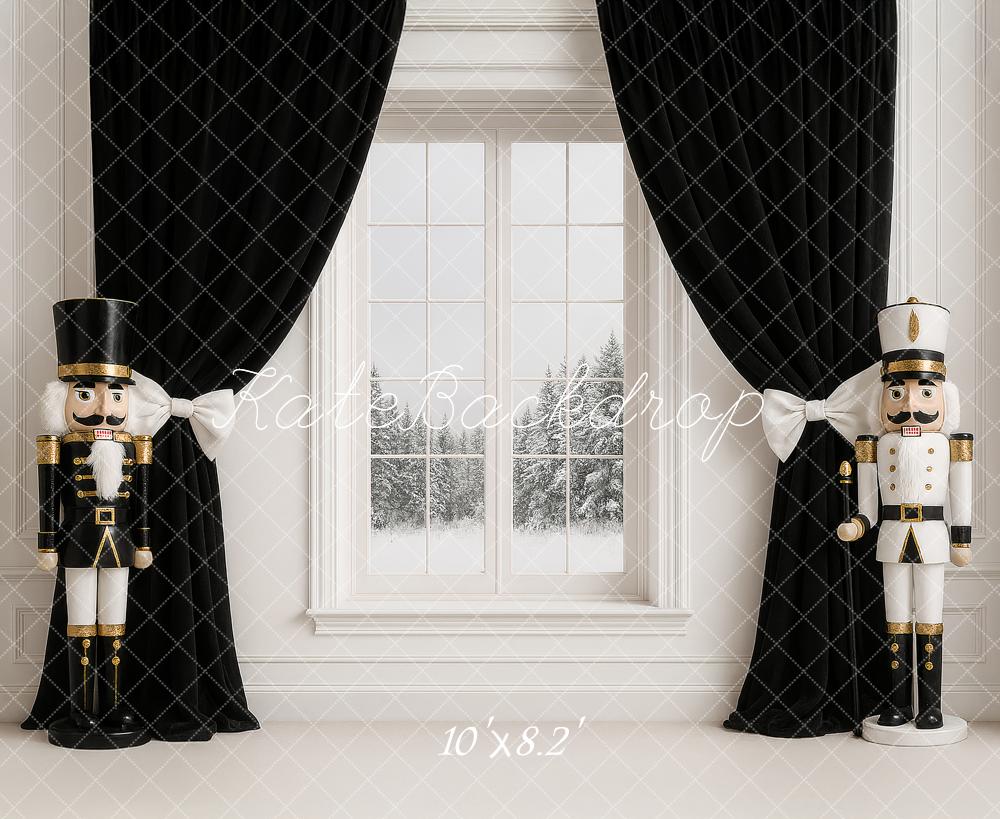 Kate Christmas Nutcracker Window Black Curtains Backdrop Designed by Ashley Paul - Kate Backdrop AU