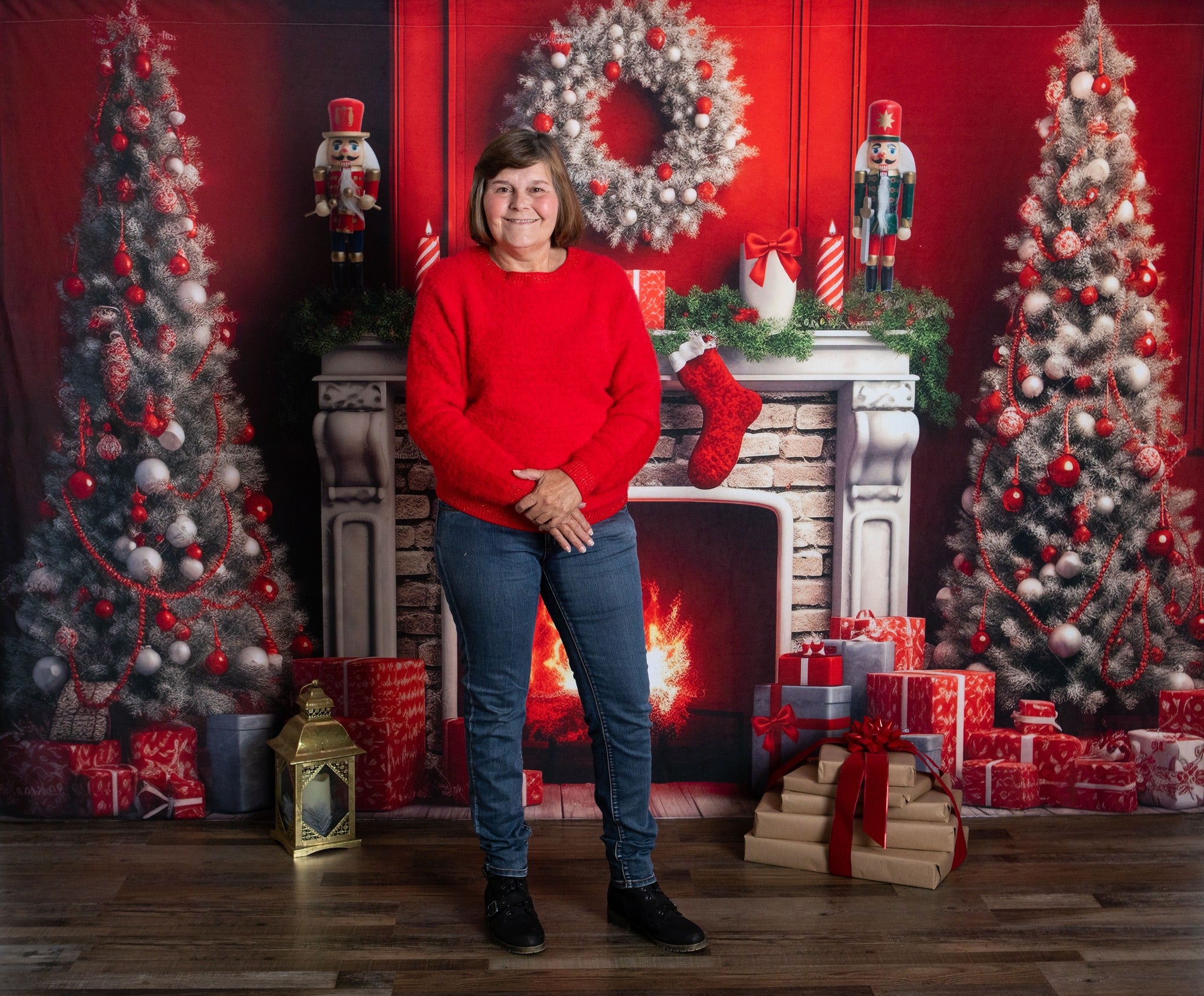 Kate Red Christmas Tree Fireplace Backdrop Designed by Chain Photography - Kate Backdrop AU