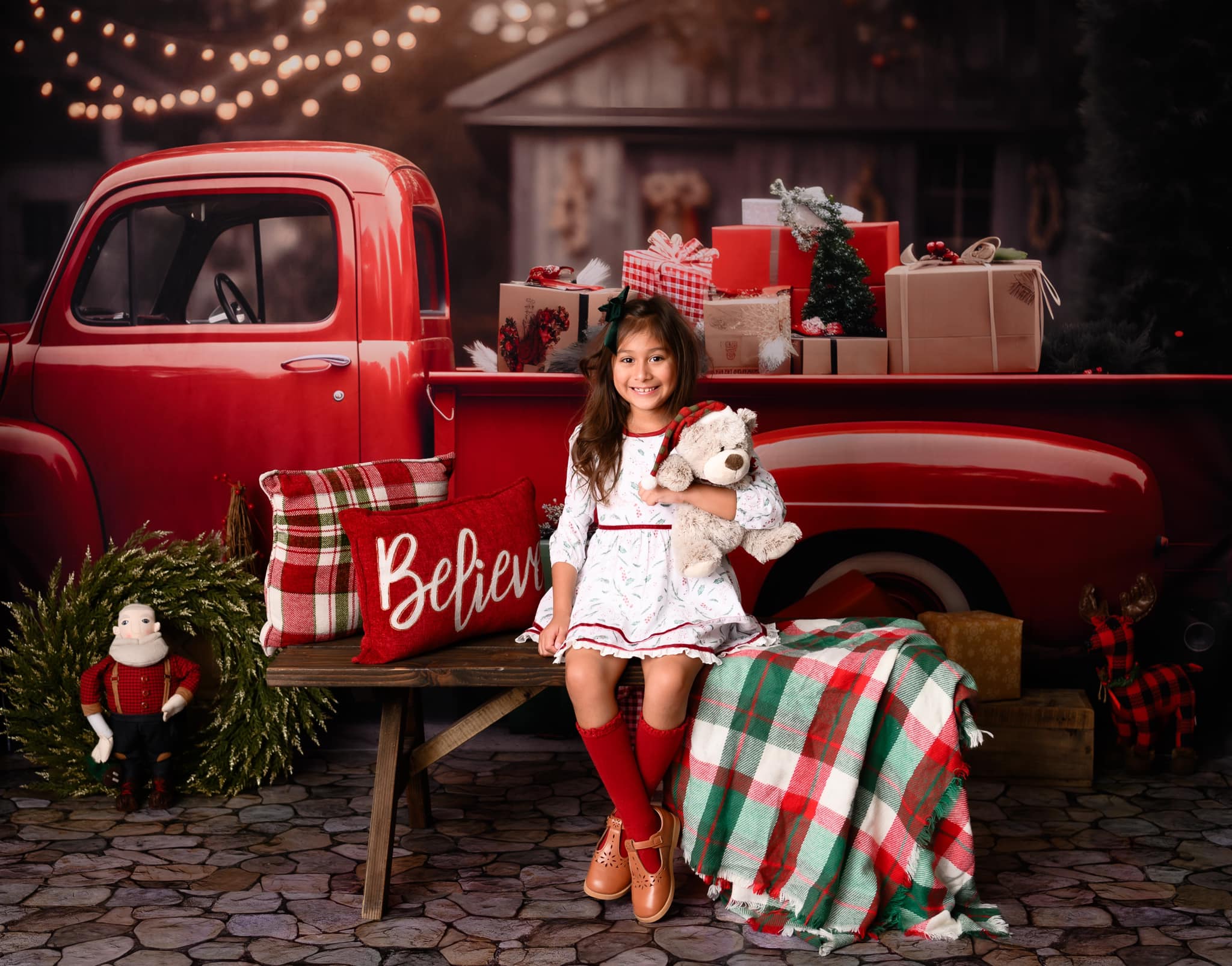 Kate Christmas Gift Red Truck Backdrop for Photography - Kate Backdrop AU