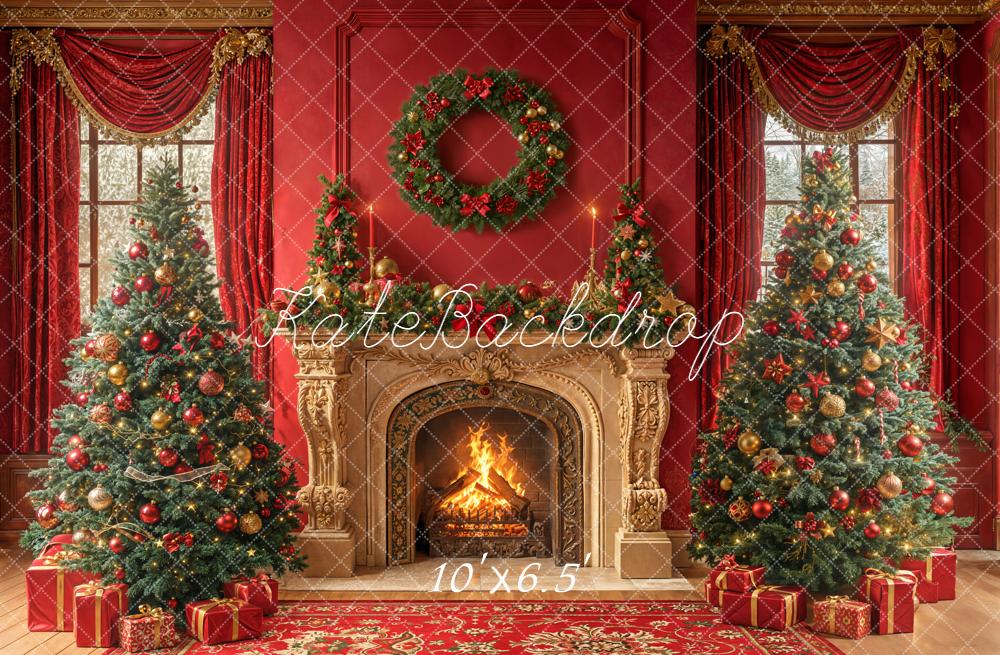 Kate Christmas Fireplace Wreath Red Backdrop Designed by Emetselch
