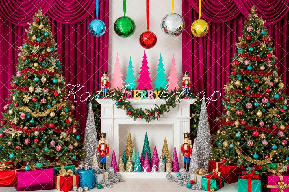 Kate Christmas Fireplace Nutcracker Trees Backdrop Designed by Patty Roberts