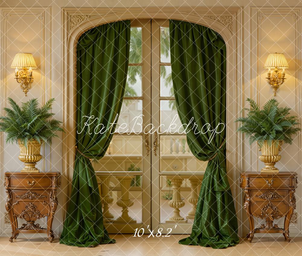 Kate Vintage Wall Green Plants Curtains Fleece Backdrop Designed by Emetselch