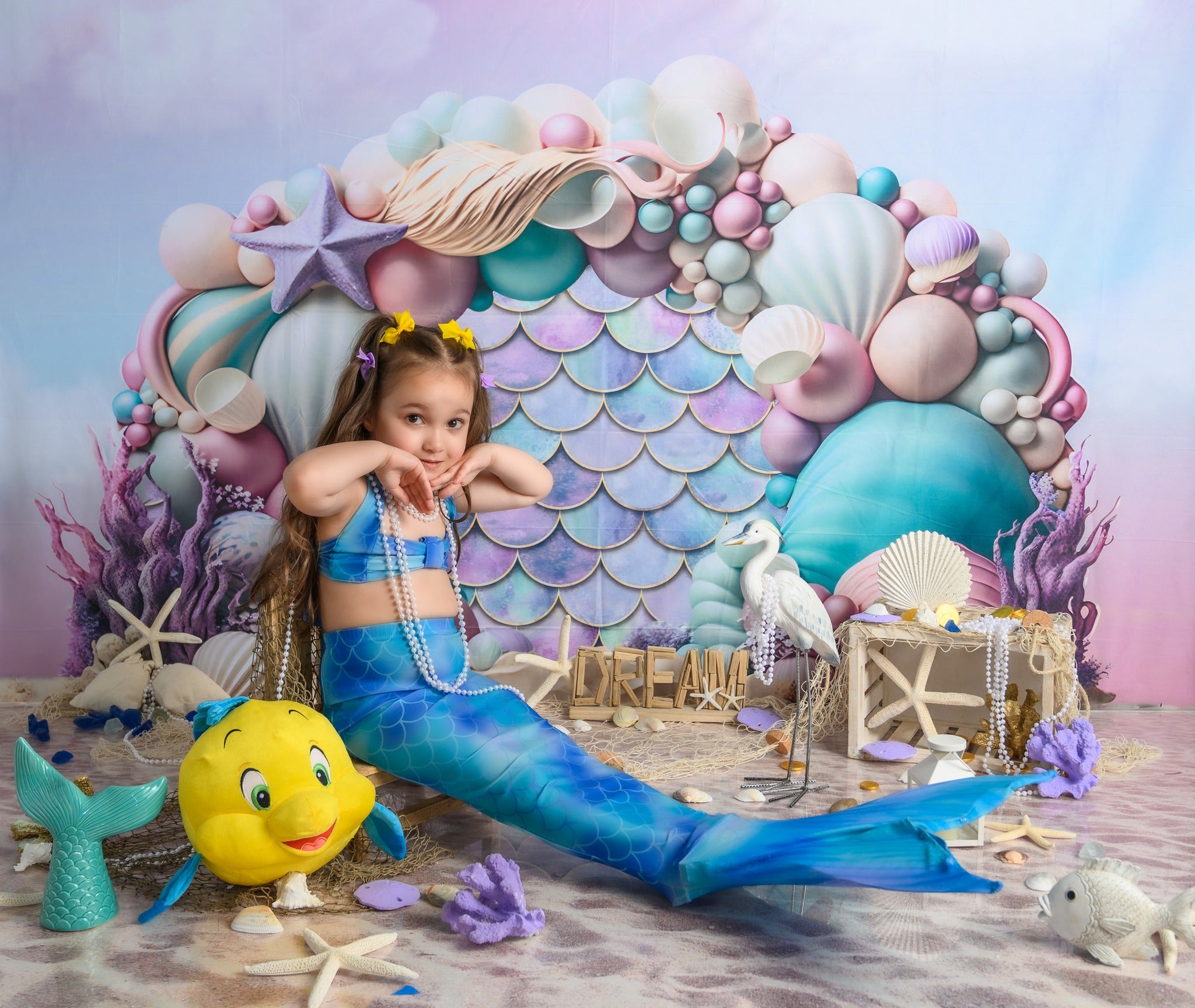 Kate Mermaid Balloons Arch Backdrop Designed by Ashley Paul - Kate Backdrop AU