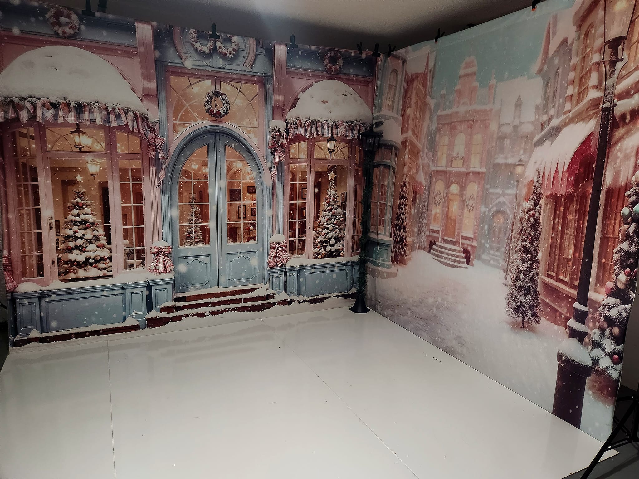 Kate Christmas Snowy Pink Street Store Room Set(8ftx8ft&10ftx8ft&8ftx10ft) - Kate Backdrop AU