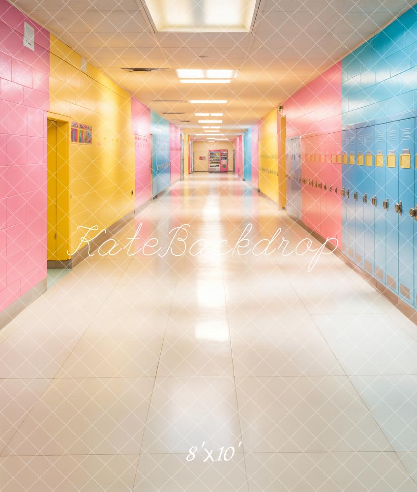 Kate Colourful School Hallway Lockers Fleece Backdrop Designed by Chain - Kate Backdrop AU