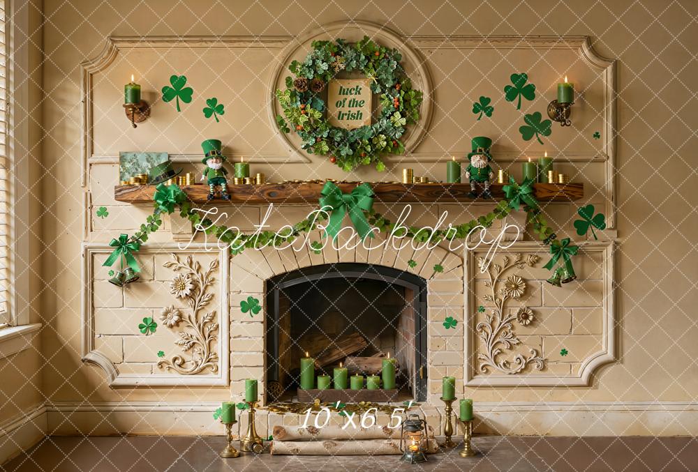 Kate Shamrock St Patrick Fireplace Fleece Backdrop Designed by Emetselch