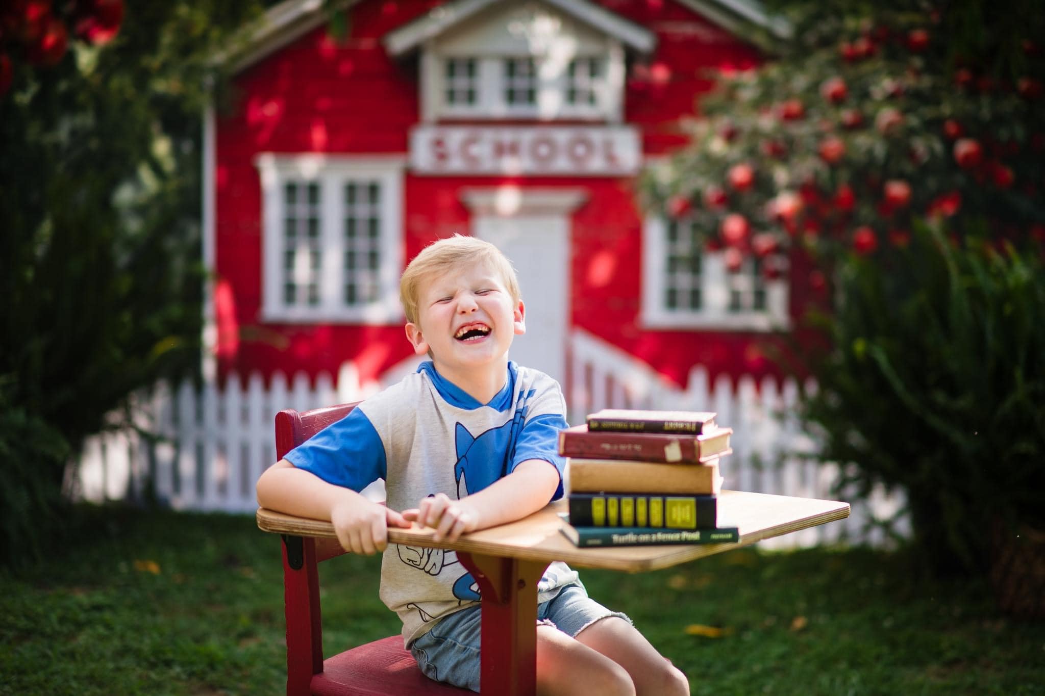 Kate Back to School Red House Apple Tree Fence Backdrop Designed by Chain Photography - Kate Backdrop AU