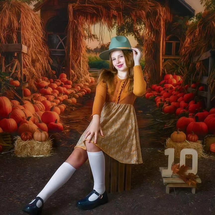 Kate Autumn Pumpkin Manor Backdrop +Brown Soil Floor Backdrop for Photography - Kate Backdrop AU