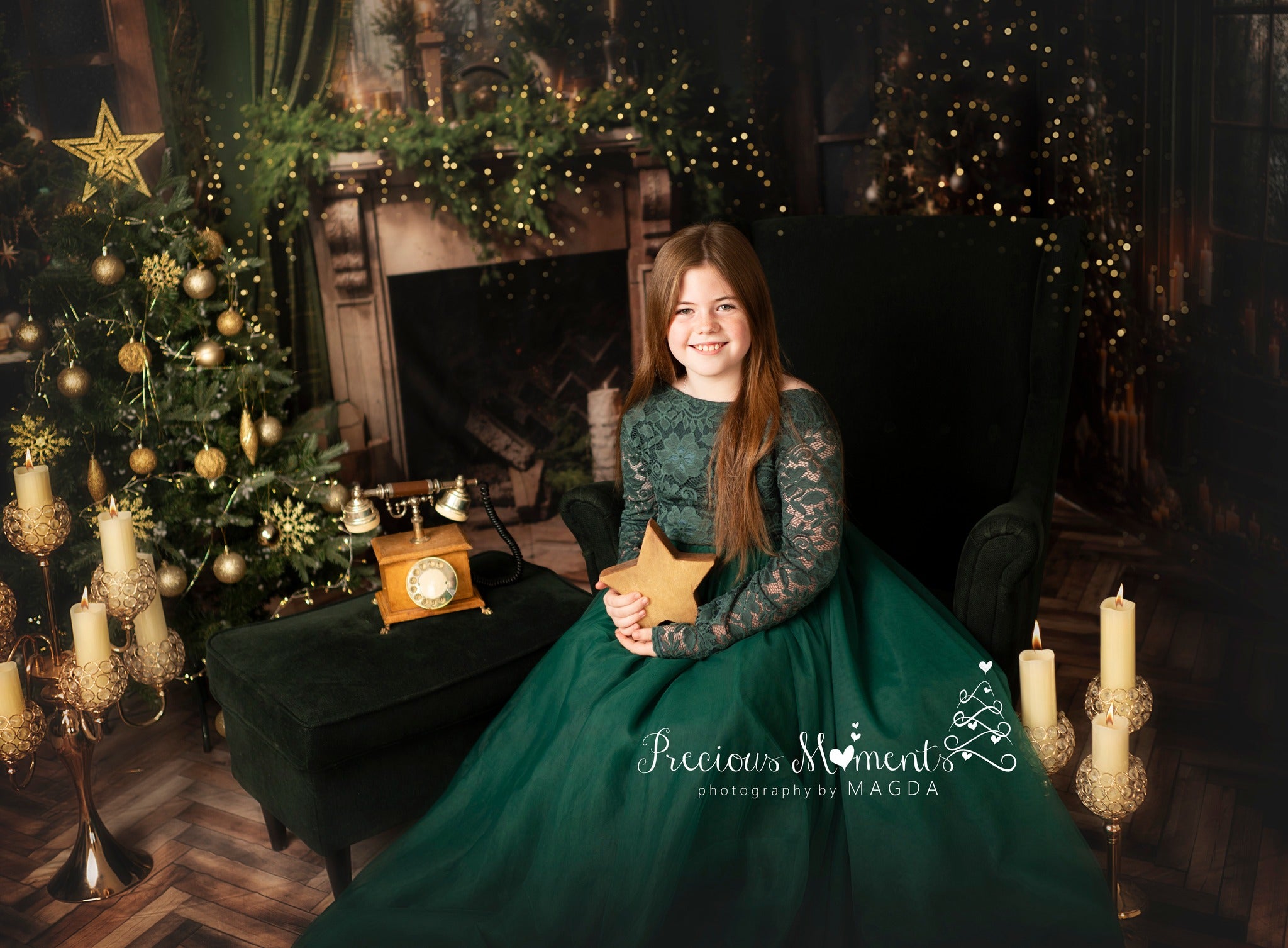 Kate Christmas Fireplace Window Green Room Set(8ftx8ft&10ftx8ft&8ftx10ft) - Kate Backdrop AU