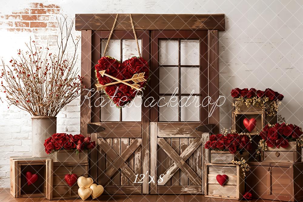 Kate Valentine Heart Wooden Crates Red Roses Backdrop Designed by Emetselch