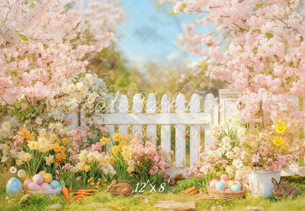 Kate Easter Bunny Egg Flower Fleece Backdrop Designed by Emetselch